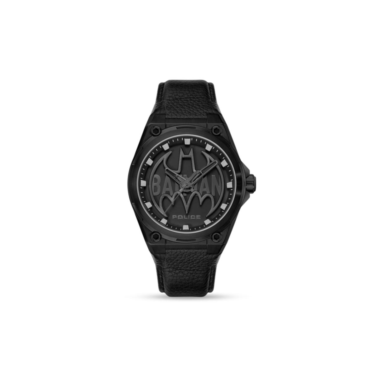 Set Reloj + Spinner POLICE Batwing - Edición Limitada BATMAN - Correa de Cuero con Diseño Murciélago | 5 ATM | PEWGA0090005-SET