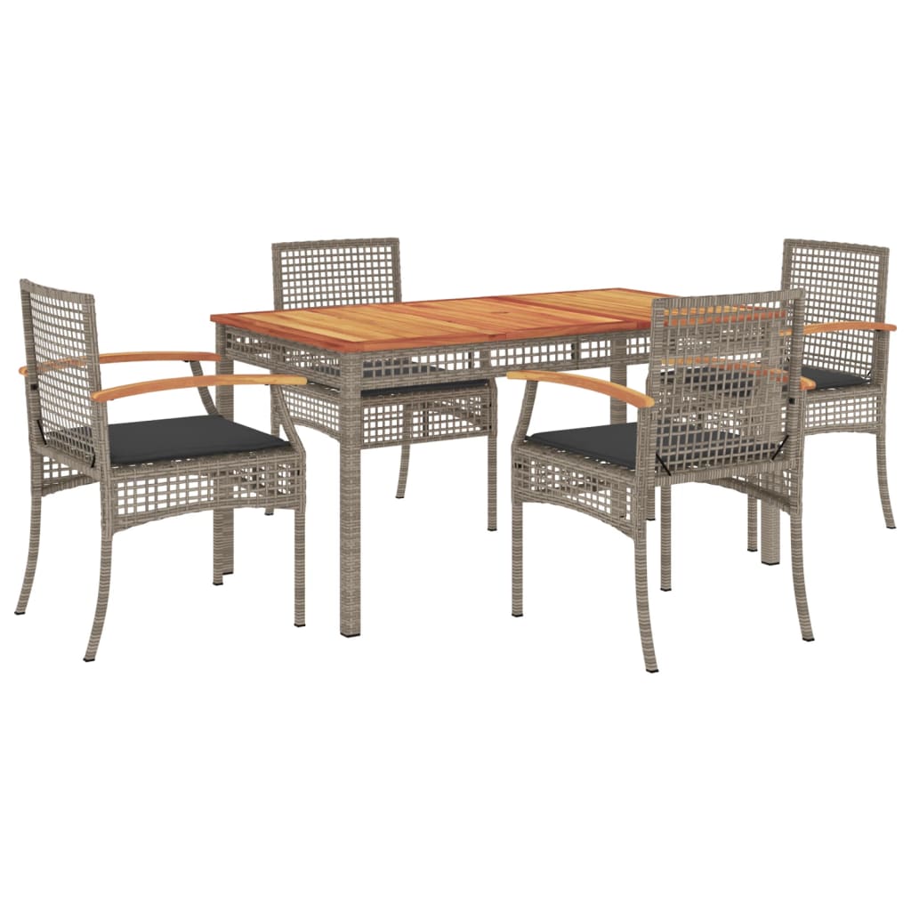 vidaXL Set comedor de jardín 5 piezas con cojines ratán sintético gris