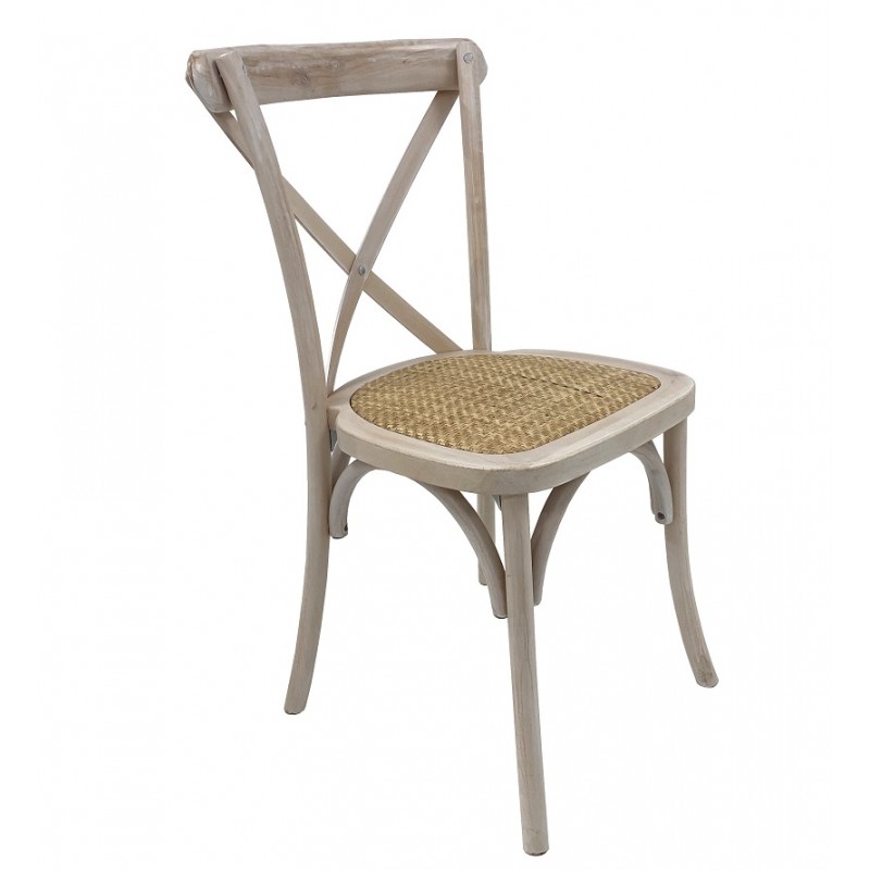 Silla NILA, apilable, madera de haya, blanco vintage, asiento de ratán