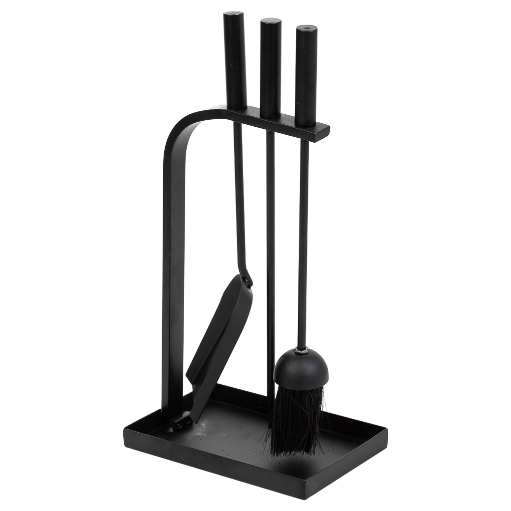 Wonderlust Deco - Set 4 herramientas de metal para la chimenea de metal negras Negro 23x15x47h cm