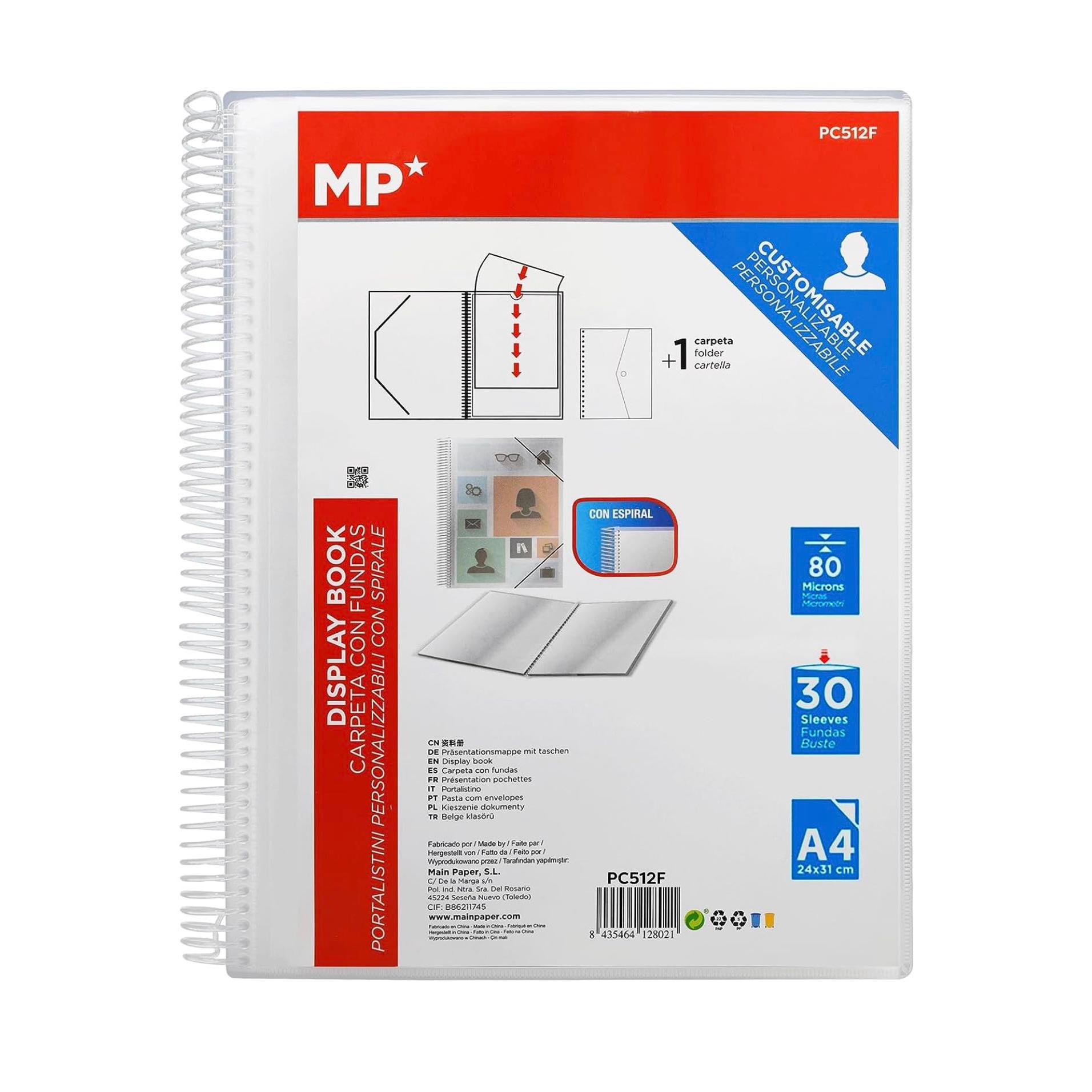 Carpeta Clasificadora con Espiral, Carpeta Clasificadora con Anillas, carpetas con fundas con 30 40 60 o 80 Fundas A4 de 80 micras con Portada Personalizable,Uso Académico, Oficina, para Organizar Documentos y/o Archivos.