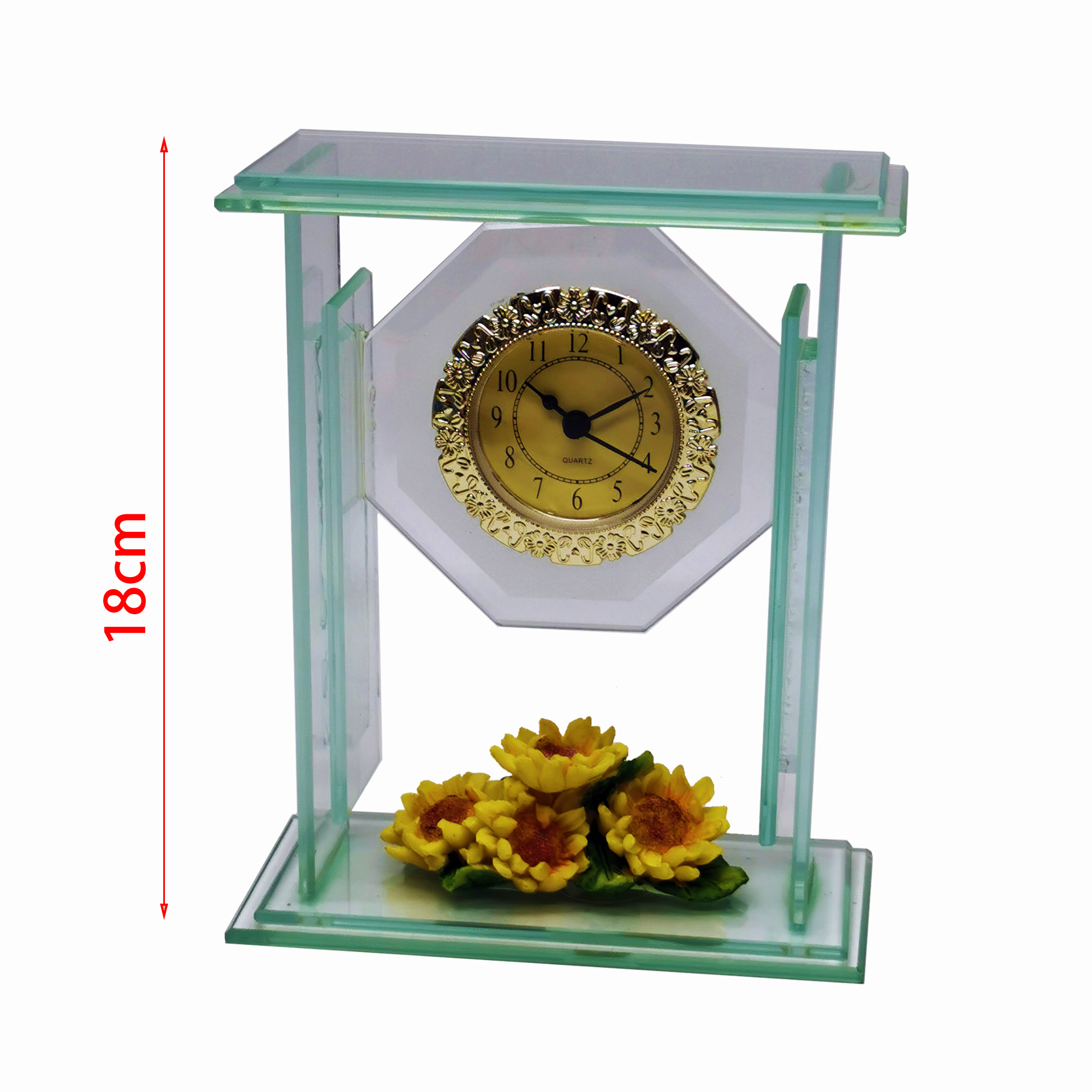 UD - Reloj de Cristal con Decoración de Flores de Resina – Elegancia y Estilo para Hogar y Oficina