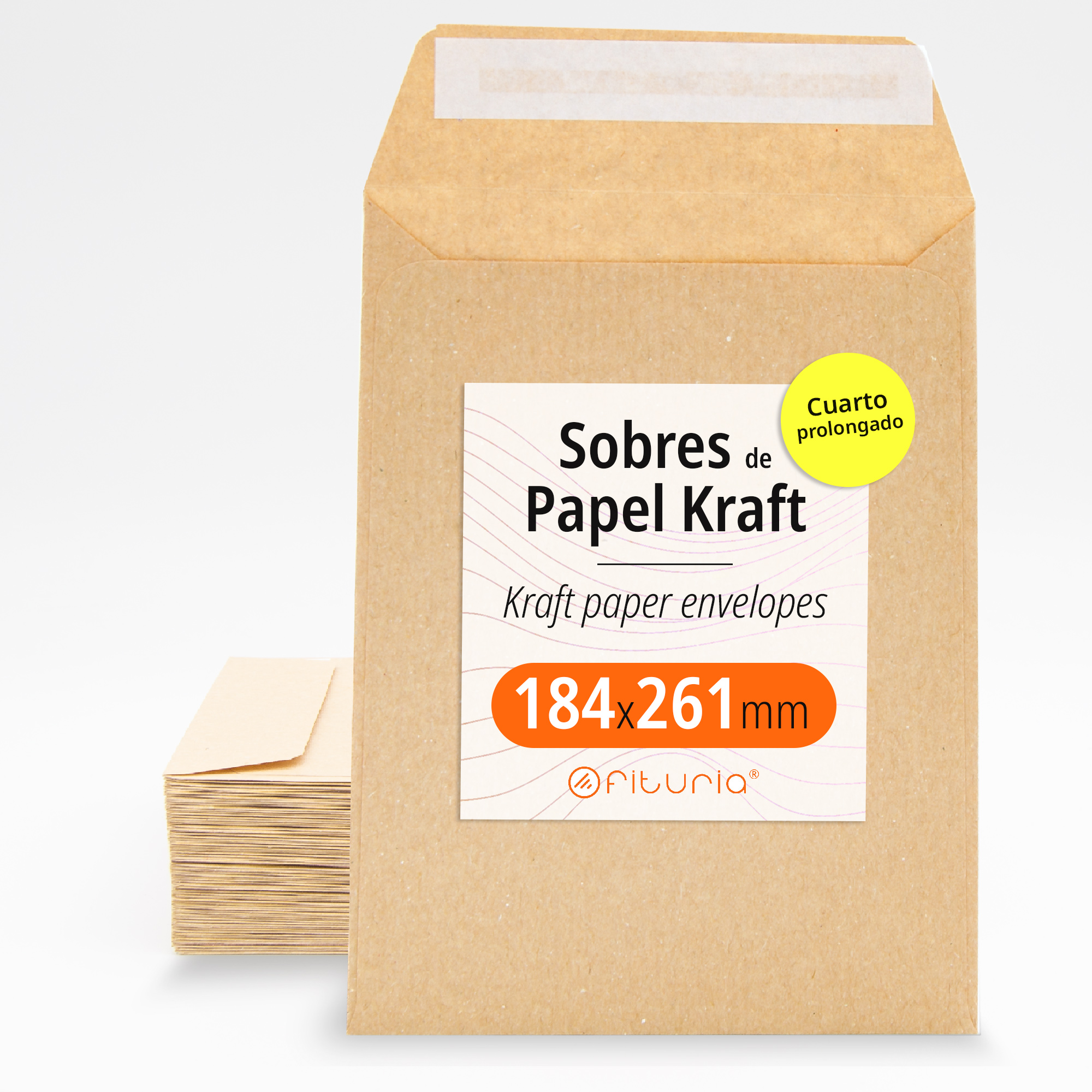 Sobres de Papel Kraft, Sobres para Documentos, Regalos, Invitaciones Boda y Envíos, Bolsas de Papel Resistentes, Versátiles para Todas las Ocasiones, Cuarto Prolongado - Ofituria (184x261, 500 uds)