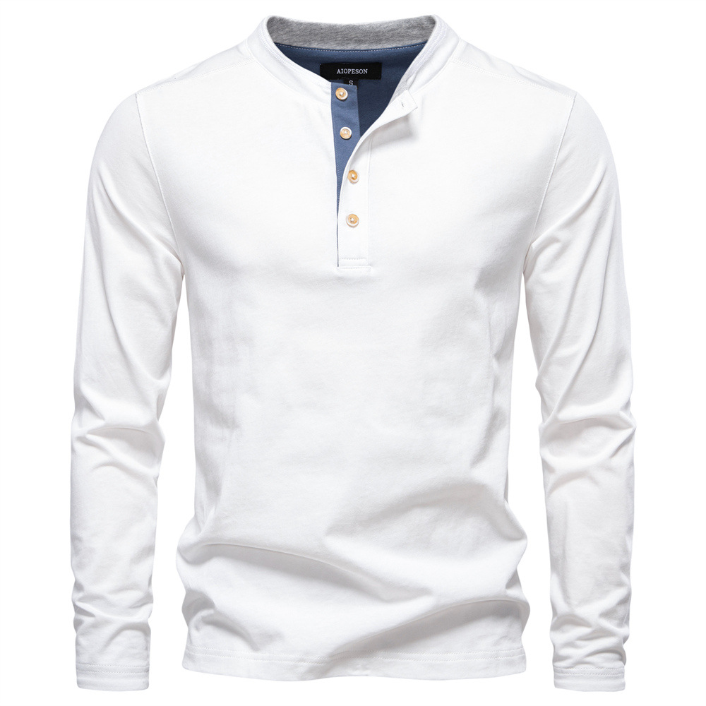 TK Camiseta de manga larga para hombre con cuello Henley y bloques de color, estilo otoño, ideal para un look casual de negocios.