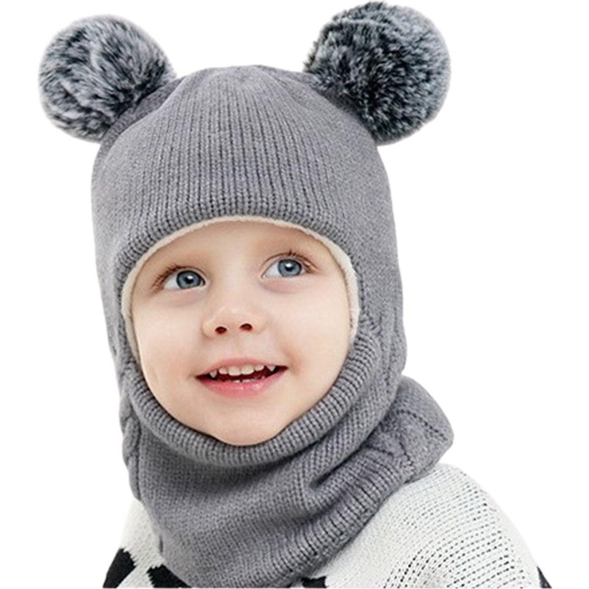 Gorro y bufanda para bebé - Gorros para bebé - Gorro de punto - Gorro de lana - Talla única - Gorro de invierno - Gorros abrigados - Gorro forrado - Gorro para niño - Gorro para niña - De 1 a 5 años - Gris