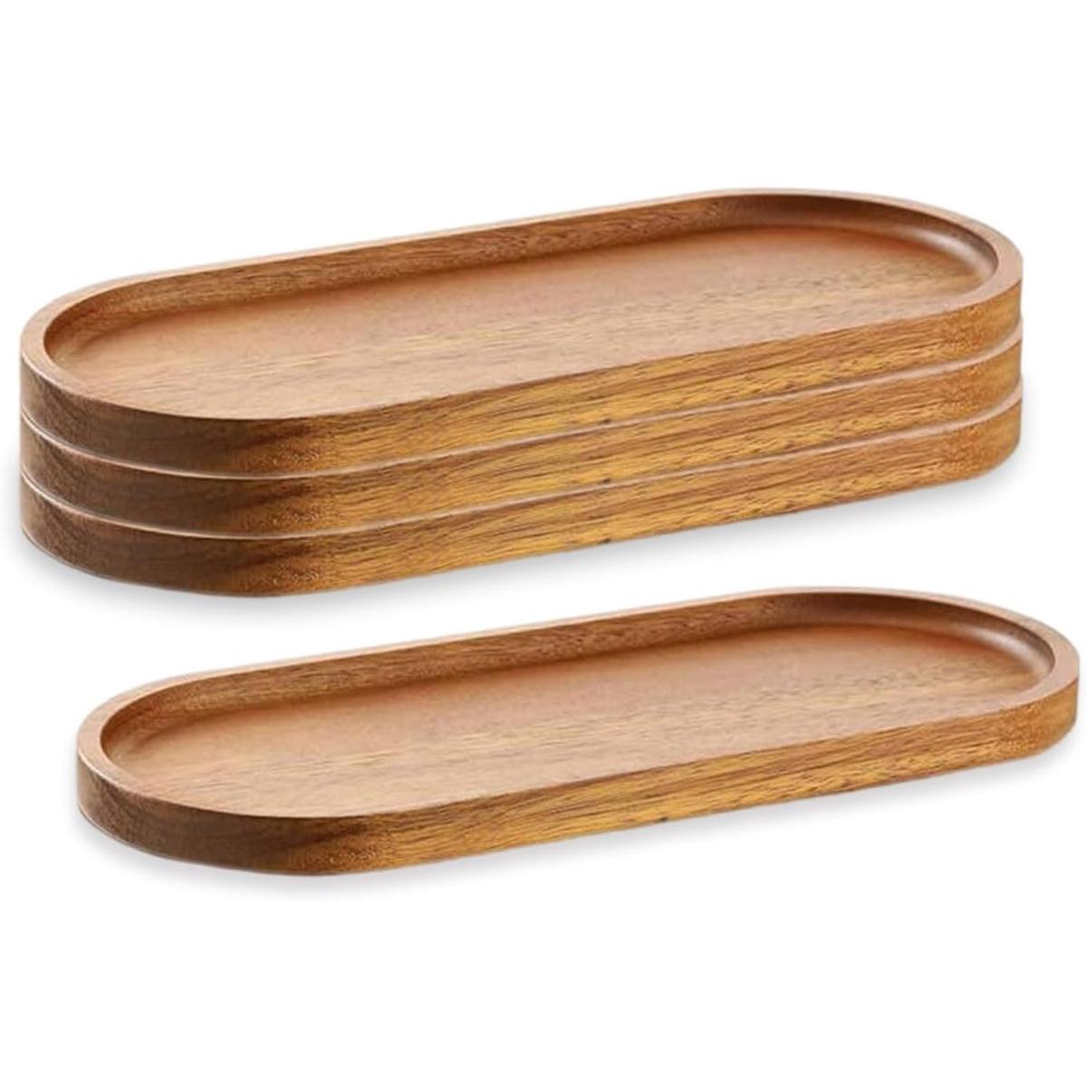 4 bandejas de madera - Platos para embutidos de 28x10 cm - Platos ovalados de madera - Cuencos para servir - Platos para queso - Paquete a granel para postres, aperitivos, pan, fruta y otros platos