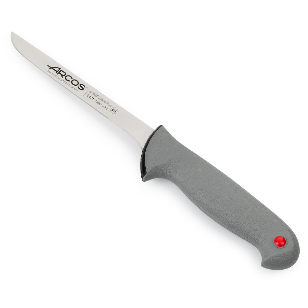 Arcos Cuchillo deshuesador Acero Inoxidable Nitrum y Hoja 150 mm. Cuchillo carnicero profesional para cortar huesos carne. Mango ergonómico polipropileno. Serie Color Prof. Color negro.