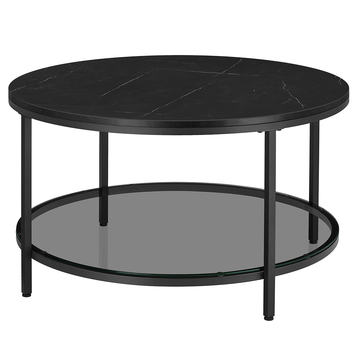 VASAGLE Mesa de Centro, Mesa de Salón, Mesa de Sofá de Mármol de Imitación Redonda, Estante de Vidrio Templado, Montaje Fácil, Estilo Moderno, Salón, Blanco Mármol y Dorado Métalico/Blanco Mármol y Negro Tinta/Mármol Negro y Negro Tinta