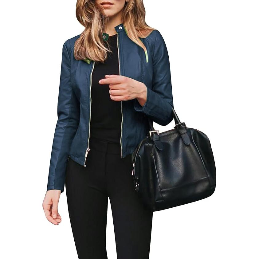 Chaqueta de piel sintética para mujer, corte clásico, estilo único, diseño de cremallera, ropa de abrigo informal para otoño/invierno/primavera