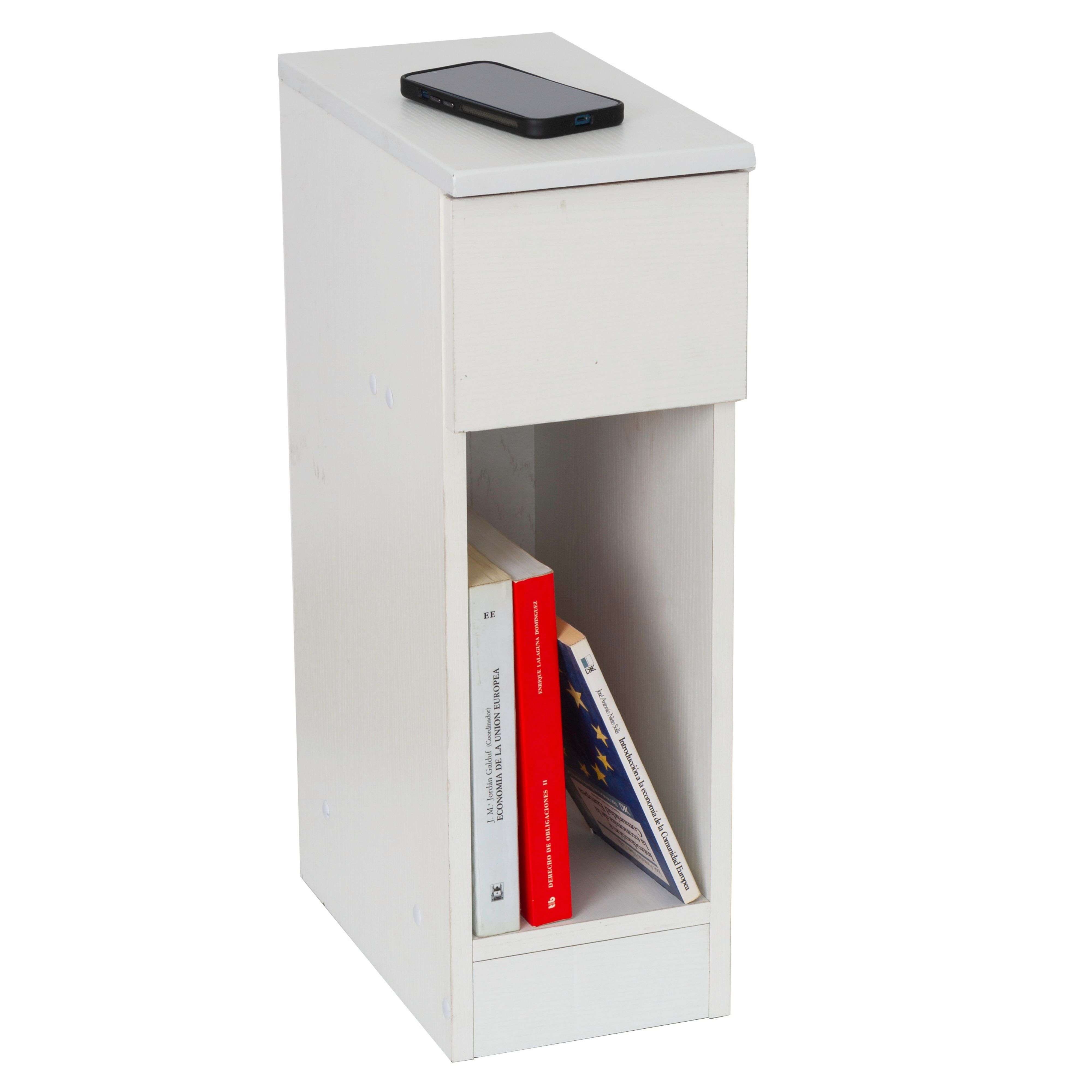 Miroytengo Mesita de Noche Slim para Dormitorio en Colores Blanco/Roble, Blanco Claro, Roble Claro o Negro/Tapue 1 Cajón y 1 Hueco 60x35x24 cm