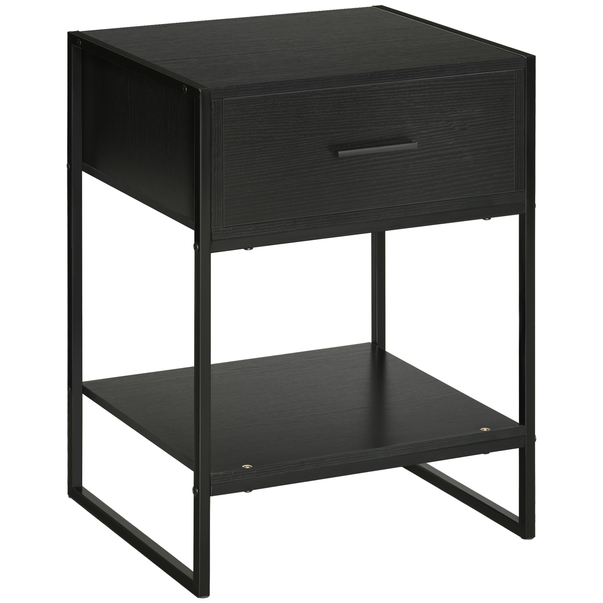 HOMCOM Mesita de Noche Mesa Auxiliar con Cajón y Estante de Almacenamiento para Dormitorio Salón Cama Oficina Estilo Moderno 45x40x60 cm Blanco
