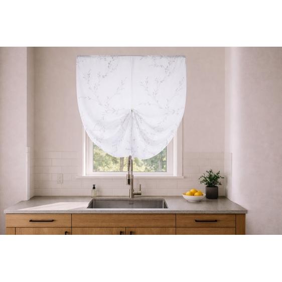 Cortina Cocina de Visillo Translúcido con Diseño Floral y Cinta Ajustable, 2 Tamaños (90*140 cm y 140*140 cm), Varios Estilos a Elegir, Cortina de cocina de visillo estampado 100% Poliéster. ✅ Envíos a España en 48/72h