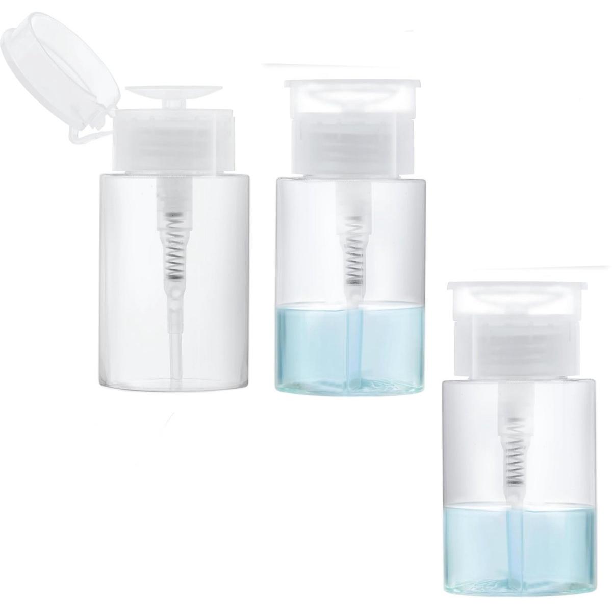 3 piezas: Dispensador con bomba, dispensador cosmético recargable de tipo push-pull, dispensador de alcohol fabricado en PP, botella con bomba de un solo toque y tapa (150 ml).