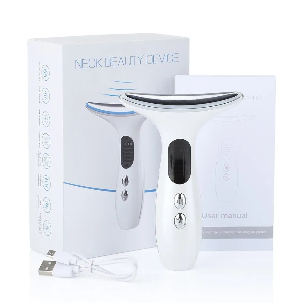 TK Dispositivo De Belleza Multifuncional 7en1 Lifting Facial EMS RF Microcorriente Rejuvenecimiento De La Piel Masajeador Facial + 3 Colores Eliminación De Doble Mentón
