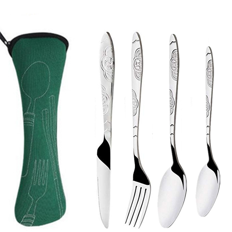 Juego de cubiertos para 4, moderno juego de cubiertos de acero inoxidable pulido espejo que incluye cuchillo para carne, tenedor y cuchara, juego de 4