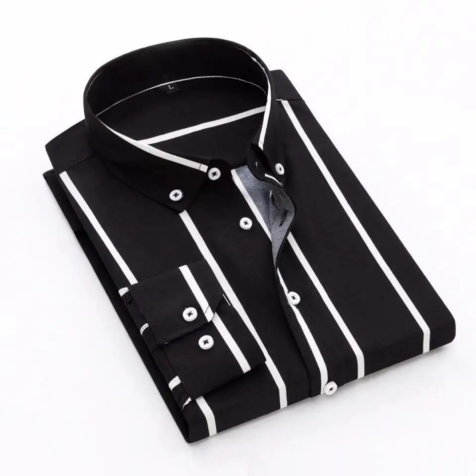 TK Camisa De Negocios Casual Para Hombre 2024 Algodón Transpirable Cómodo Manga Larga Cuadros Rayados Costuras De Color Estilo Inteligente