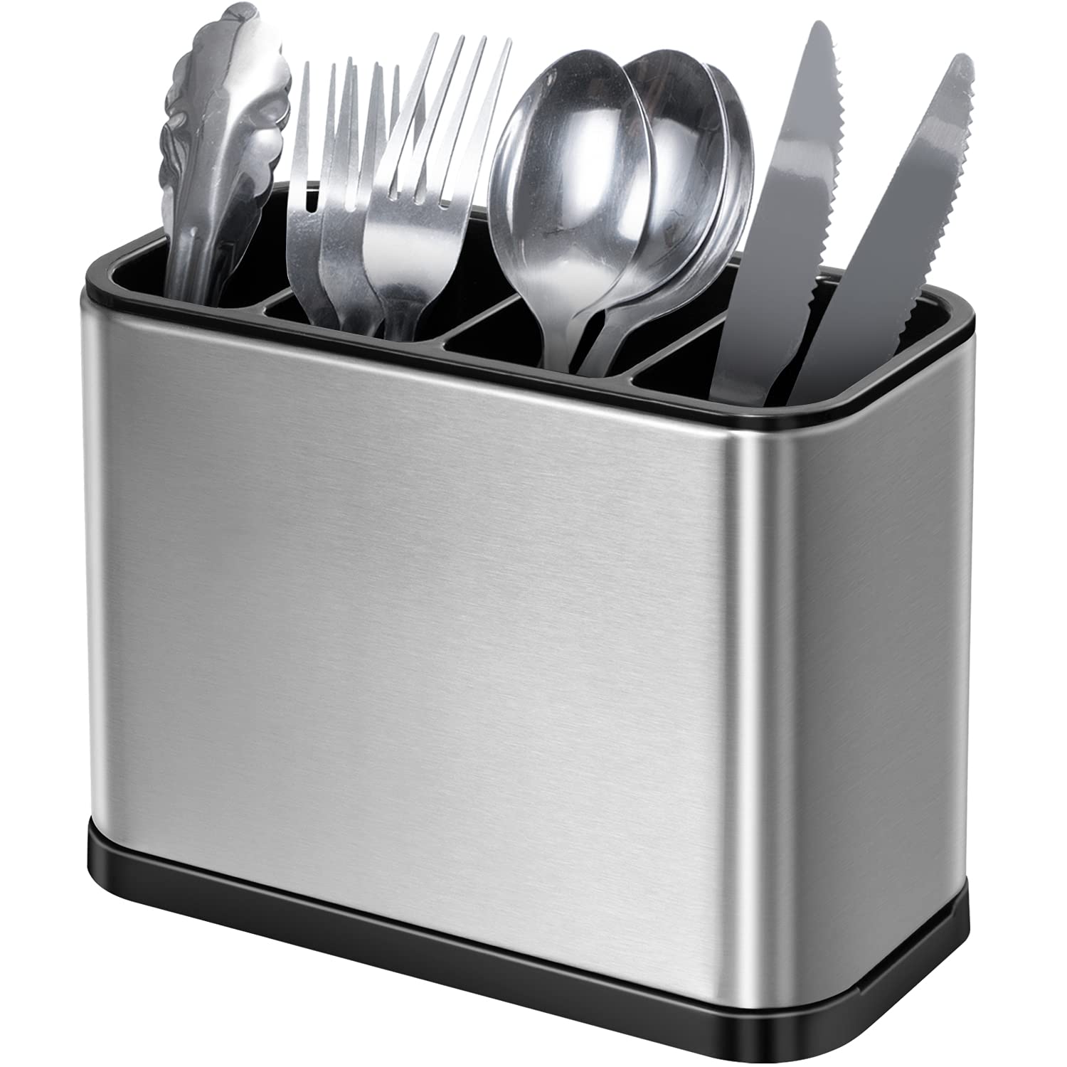 TK Porta cubiertos para cocina, comedor, bandeja recogegotas, bandeja para cubiertos para utensilios de cocina, soporte organizador de cubiertos, zona de fregadero, acero inoxidable resistente a la oxidación y a los arañazos, antideslizante