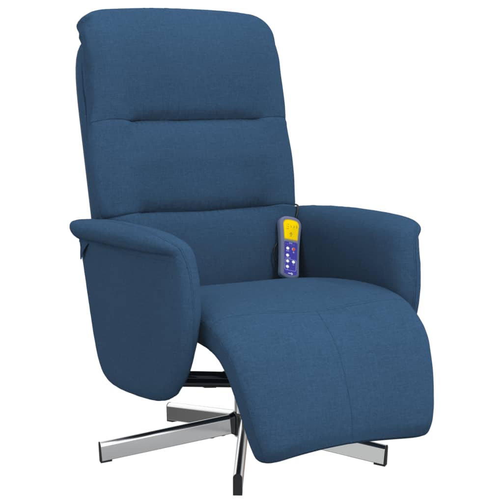 vidaXL Sillón reclinable de masaje con reposapiés tela azul