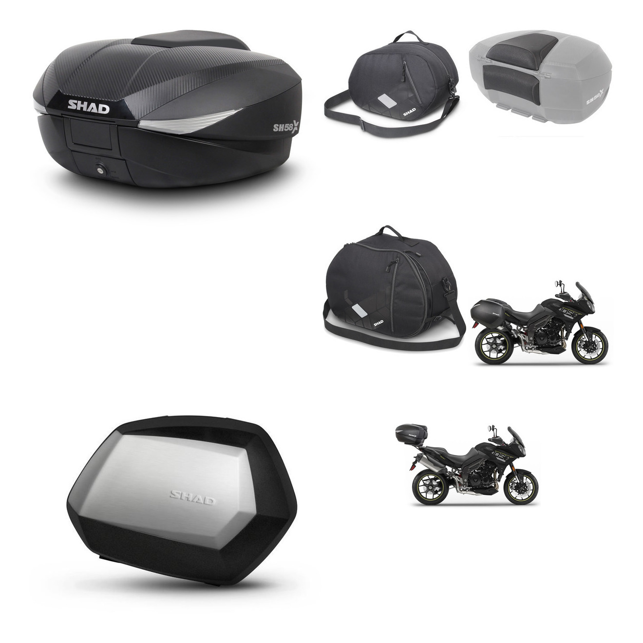 Maletas Laterales + Baul Trasero + Accesorios + Herraje 3P + Herraje Montaje Sh58x Sc Sh35 Premium KIT-260313