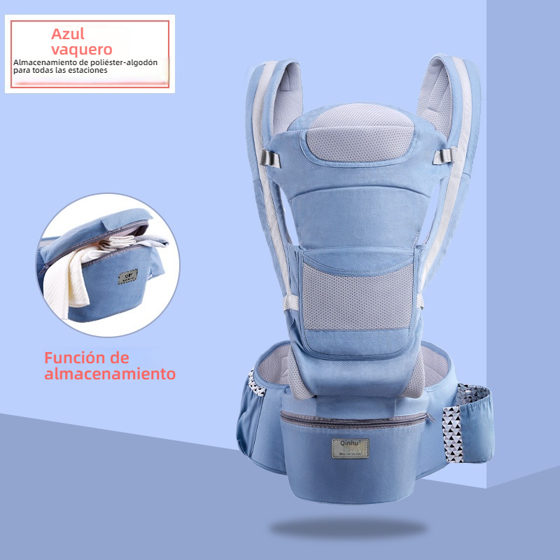 Portabebés Multifuncional con Asiento de Cadera — Plegable y Guardable, se Puede Llevar al Bebé Horizontalmente o en la Espalda, Cómodo y Práctico para Paseos