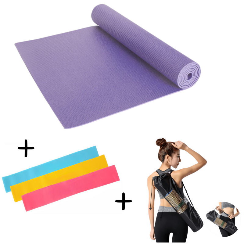 Set de 3 Esterillas de Yoga 15mm + Bandas de Resistencia + Bolsa de Transporte
