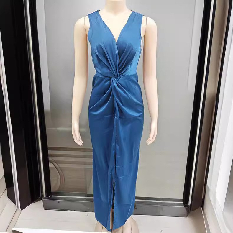 TK 2024 Verano DE LA Mujer Elegante Twisted Sin Mangas con Cuello en V Split Temperamento de Cercanías Vestidos Largos