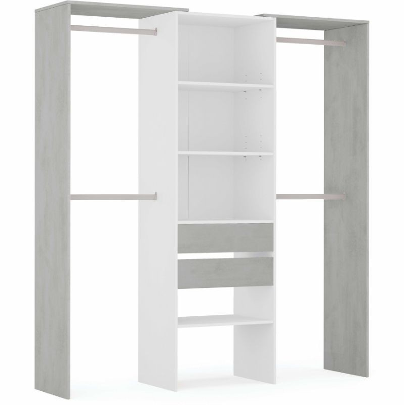 MOBELCENTER - Armario Vestidor con 2 Cajones con Barras y Baldas - Blanco Artik y Gris Cemento - Ancho: 179 cm x Alto: 202 cm x Fondo: 50 cm (1264)