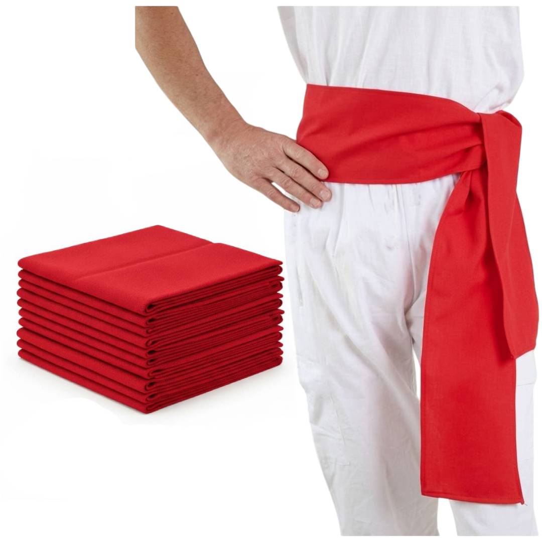 Lotes 12 a 36 Uds Fajas Rojas San Fermín (200x15cm) | Fajín Tradicional Peñas | Cinturón Poliéster Reutilizable | Kebedo Moda