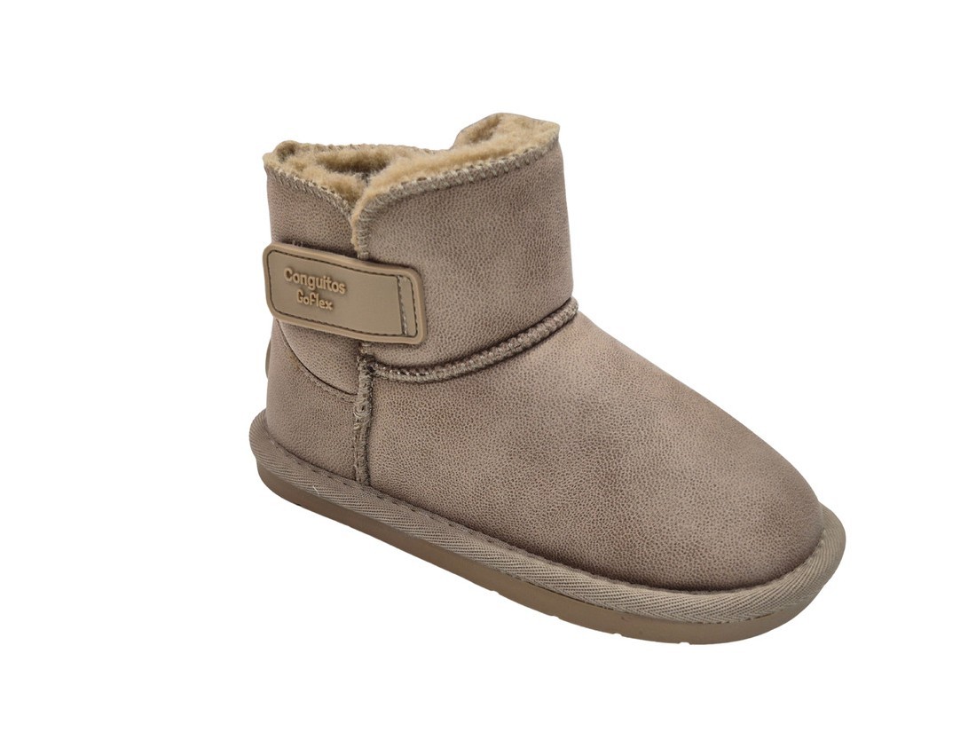 Conguitos - Botas barefoot COSH 327018 para niñas con forro de pelo color taupe estilo cómodo y flexible