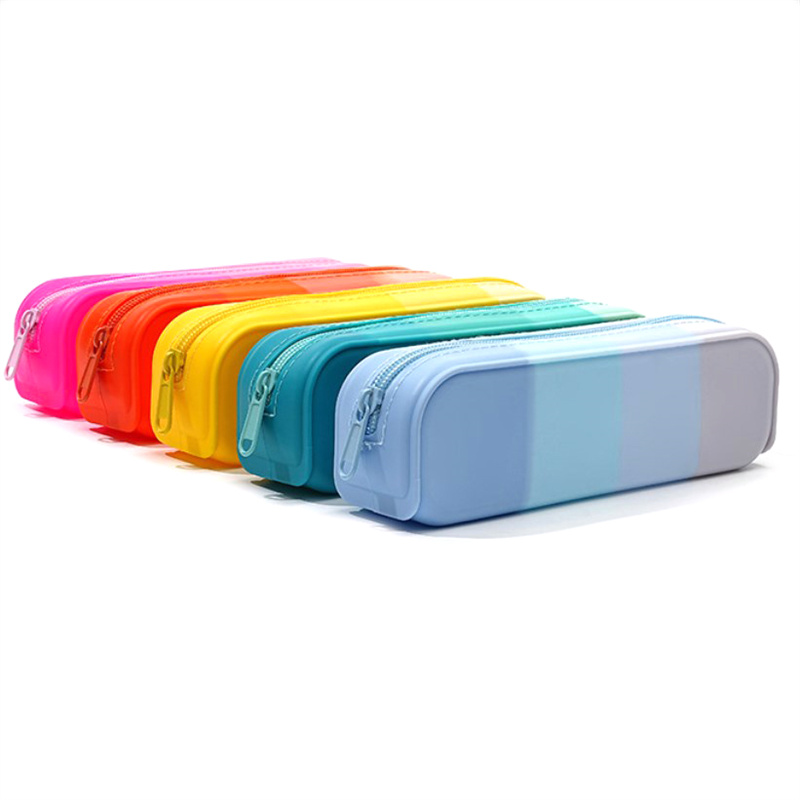 CA Estuche De Lápices De Silicona Suave En Colores Gradientes Gran Capacidad Estudiante Suministros Escolares Kawaii Bolsa De Almacenamiento