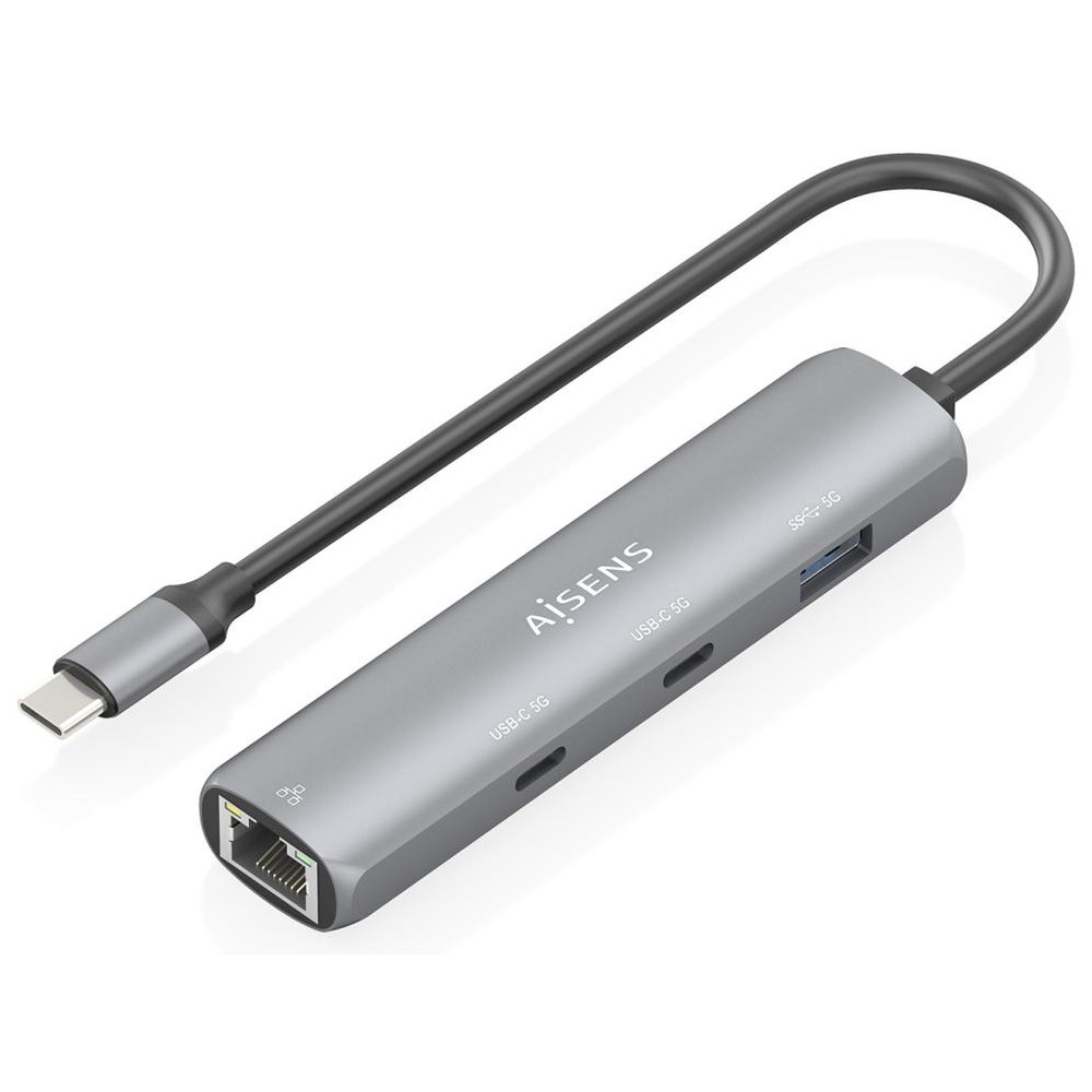 Base para portátil Aisens ASUC-4P040-GR USB-C a Ethernet Gigabit 2xUSB-C 1xUSB-A Gris 15cm