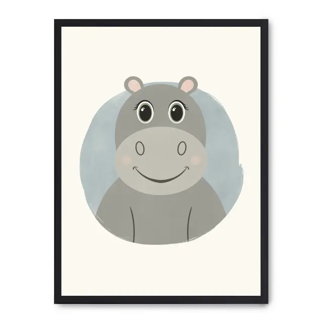 Lámina con marco negro HIPPO IV 21x30 cm, Póster impreso en papel de primera calidad de 180gr, montado sobre marco de madera MDF acabado en negro., Infantil - Bebé