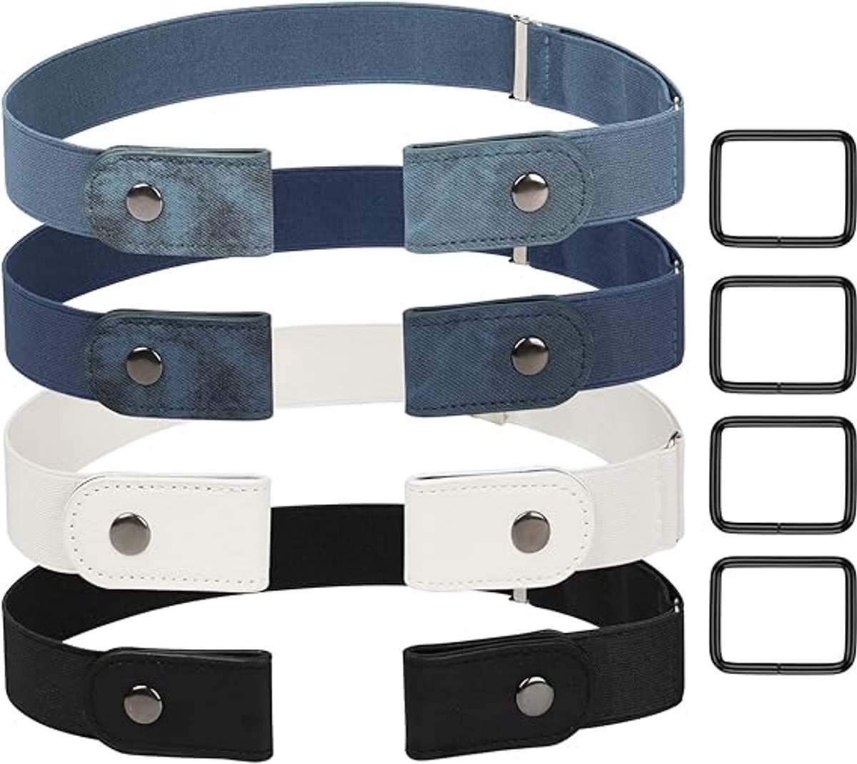 4-pack verstelbare elastische damesriemen, gesploze, onzichtbare riemen, geschikt voor jeans, broeken en rokken; de lengte is verstelbaar van 60 cm tot 95 cm.