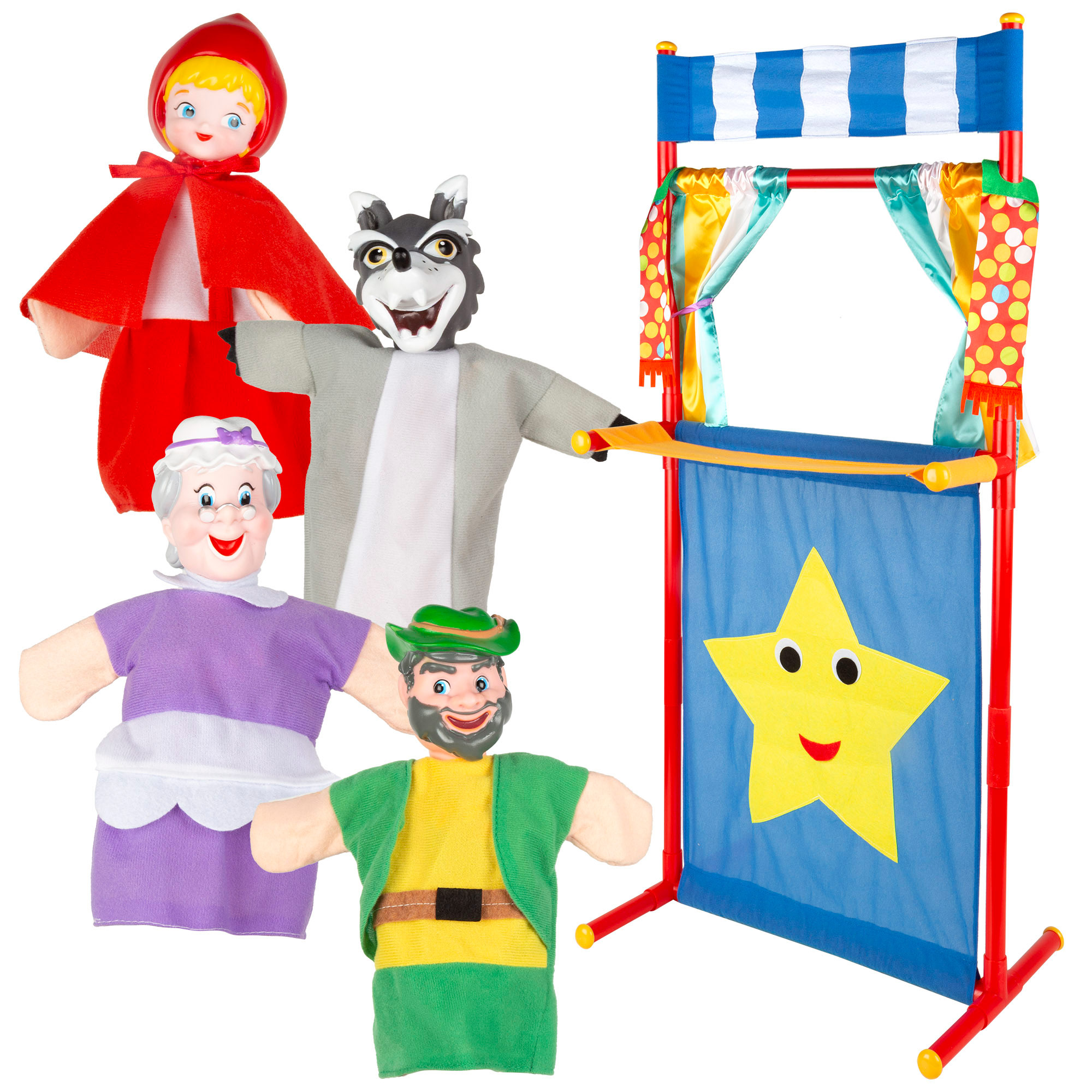 COLORBABY Cucu Show - Marionetas de Los tres cerditos, Caperucita Roja, Blancanieves o Pinocho, con 4 títeres de 25 cm, hecho con materiales suaves y seguros, ideal para inventar escenas o historias, juego infantil perfecto para pasar tiempo en familia