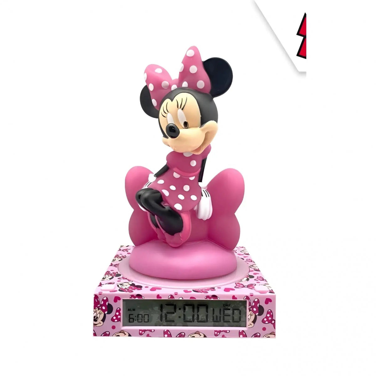 Disney - Lámpara Infantil 3D Con Despertador Minnie Mouse 25Cm Para Dormitorio, Luz Nocturna Led Con Pantalla Digital Y Función Calendario, Diseño Exc