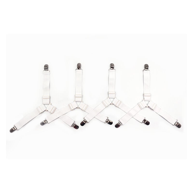 CA Correas para sábanas, 4 piezas, soporte triangular para sábana ajustable, clip elástico para colchón, correas ajustables para sábanas, correa para colchón, color blanco