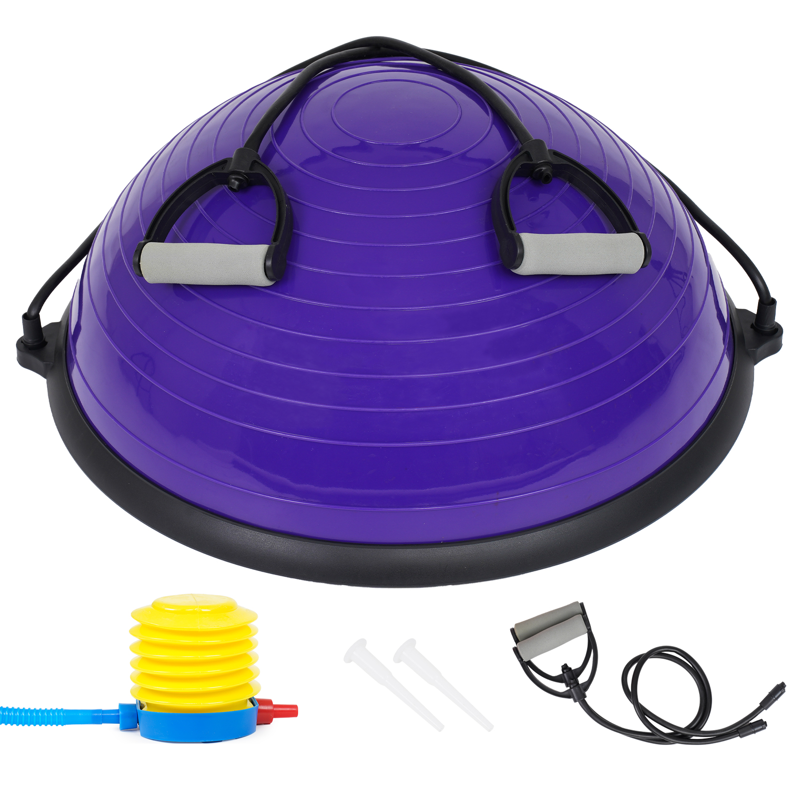 Balón de equilibrio, yoga, entrenador de equilibrio de 60 x 22 cm hasta 200 kg, media pelota de gimnasia, tabla de equilibrio con bomba y 2 bandas de fitness