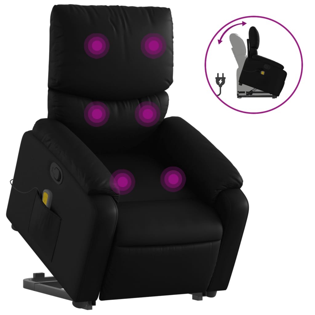 vidaXL Sillón reclinable de masaje de pie cuero artificial negro