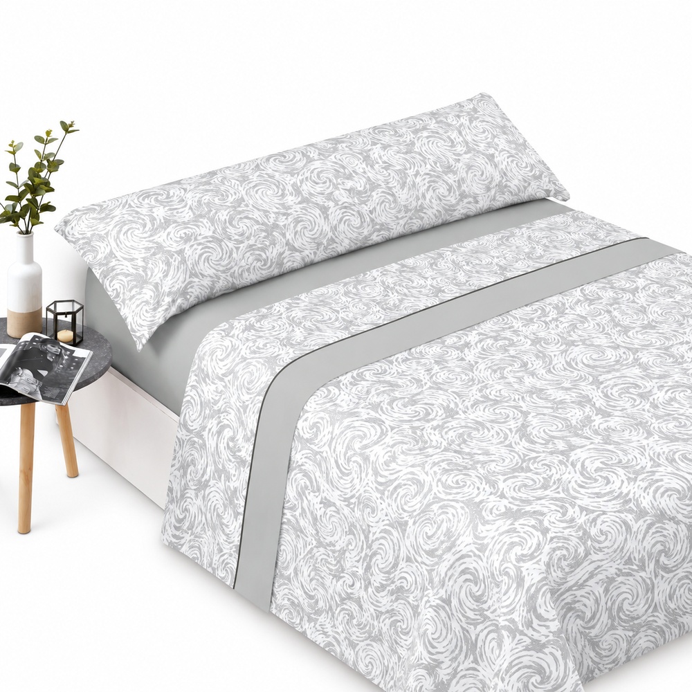 CARPE DIEM Juego de Sábanas ONDAS Gris 100% Microfibra | Encimera + Bajera Ajustable + Funda de Almohada | Cama 90, 105, 135, 150 y 150 cm con 2 Almohadas
