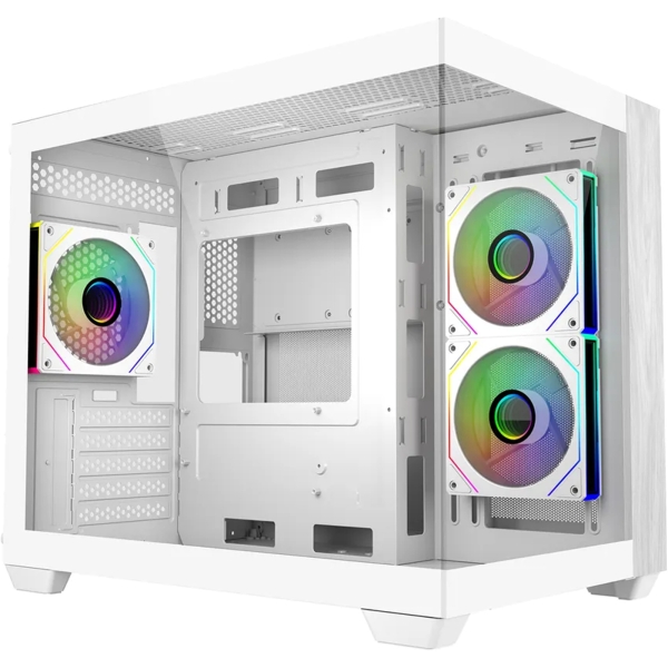 Cooler master elite 481 wood caja minitorre - 3 ventiladores 120mm rgb - vista panoramica - soporte microatx/mini-itx - doble camara - audio - 2xusb-a - 1xusb-c - 420x285x370mm - color blanco