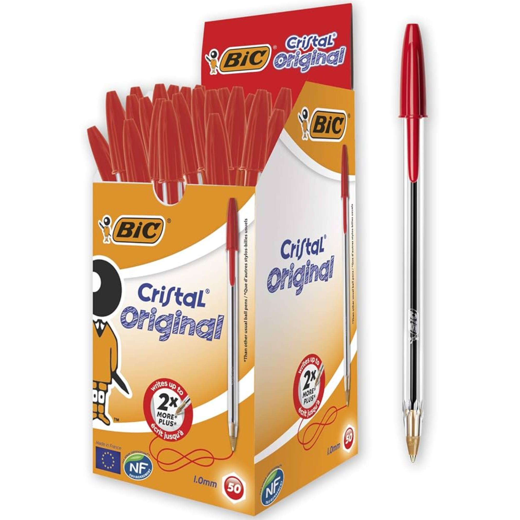 BIC - Bolígrafos Cristal Original pack 50 unidades tinta aceite secado rápido evita borrones, punta media 1,0 mm y diseño ergonómico para uso escolar y profesional