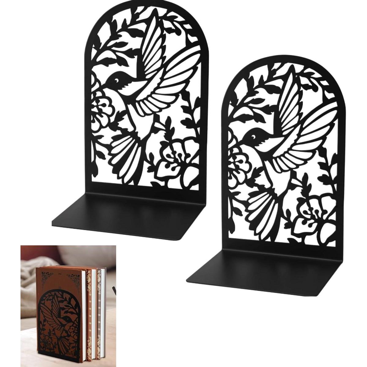 Sujetalibros de metal negro - Soportes antideslizantes para libros en el hogar, la oficina y la escuela - Sujetalibros - Soportes de metal duraderos y decorativos para estantes - Libros, DVD y revistas - Negro - 2 unidades