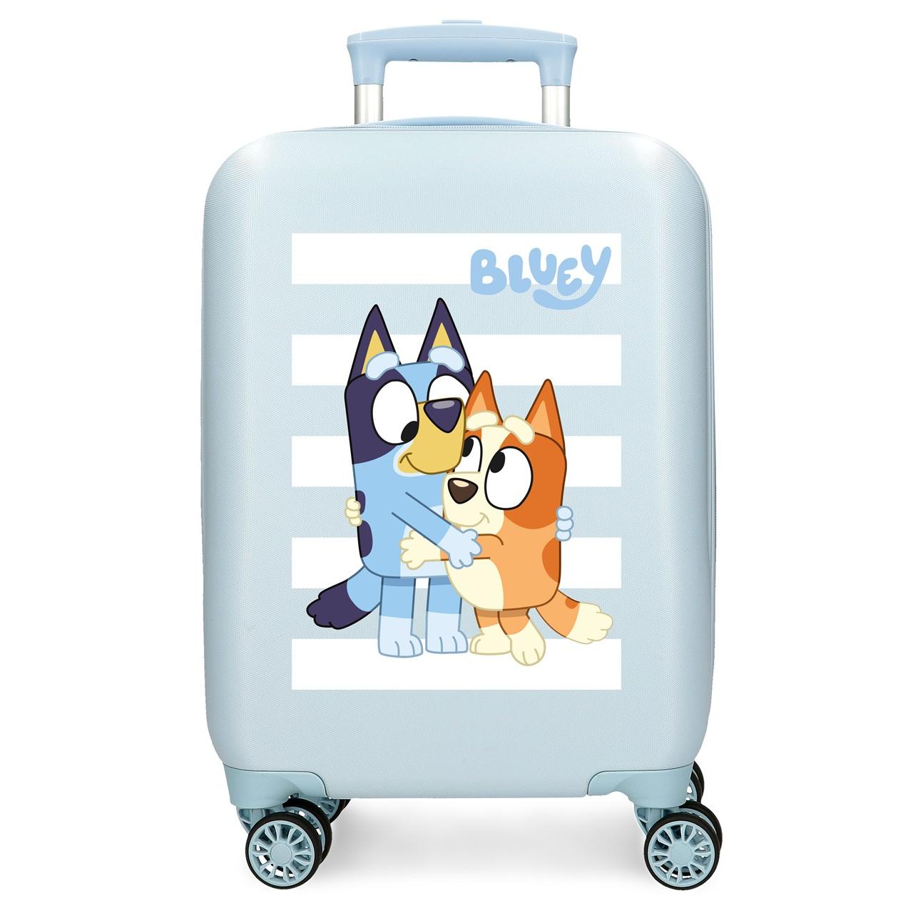 Bluey - Maleta de cabina Bluey Happy 33x50x20 cm rígida en ABS para niños, 28 L y 2,2 kg, con ruedas 360° y cierre de combinación