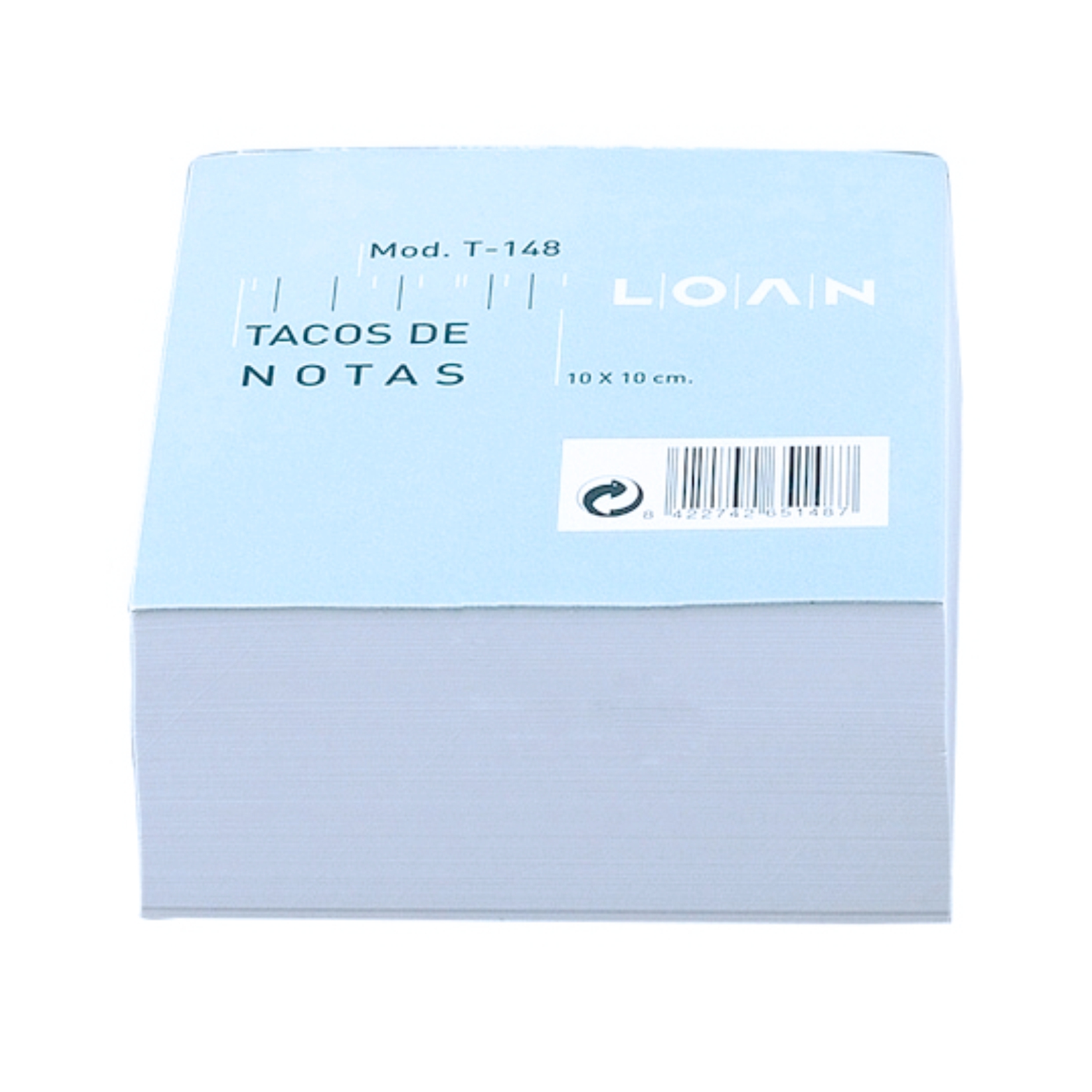 Taco de notas modelo T-148 LOAN - Taco de notas blancas, 500 hojas de 70 gramos, 10 x 10 cm, encolado / Ref: T-148