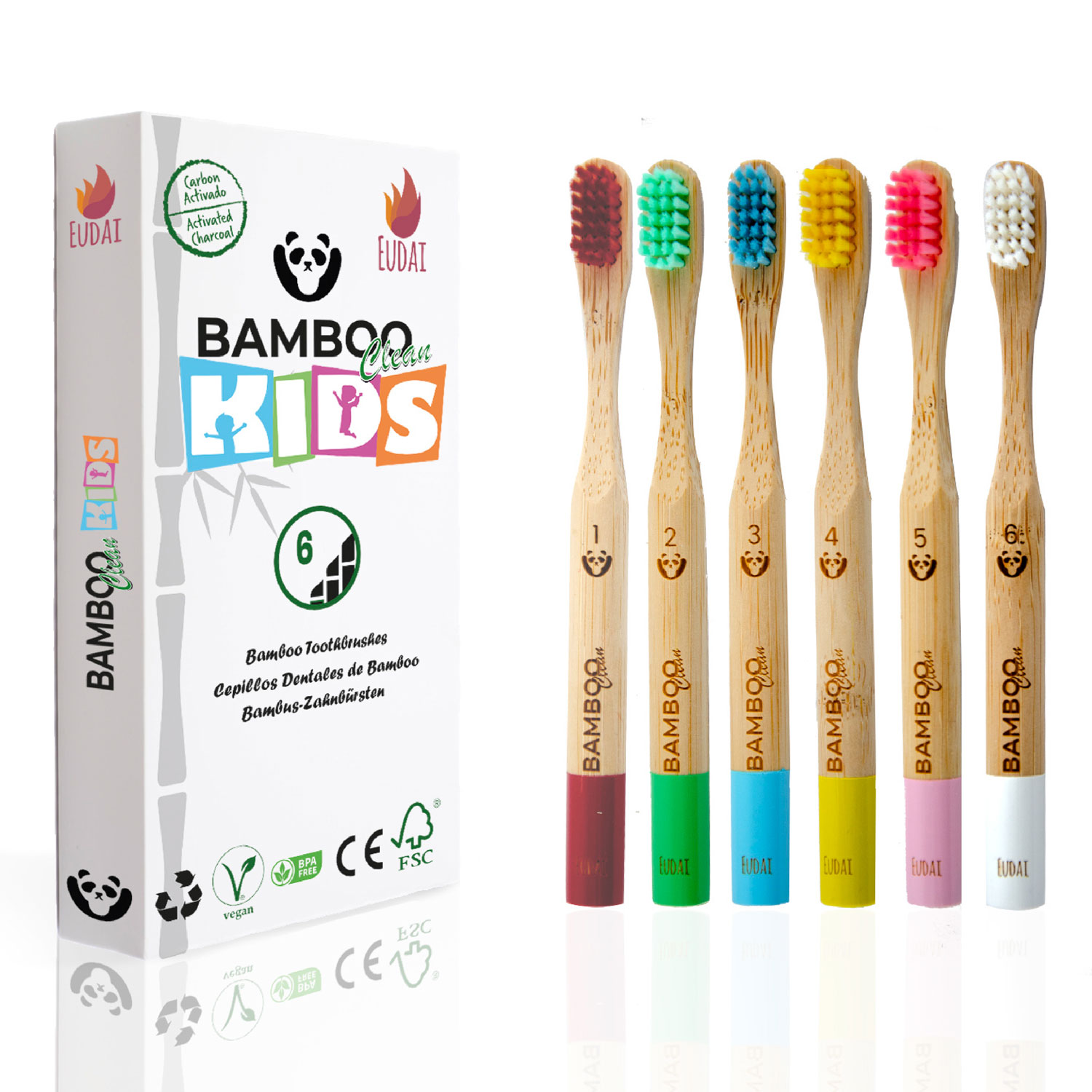 Boston Tech Cepillos de Dientes de Bambú Suaves y Orgánicos Sin BPA - Kit 6 Cepillos