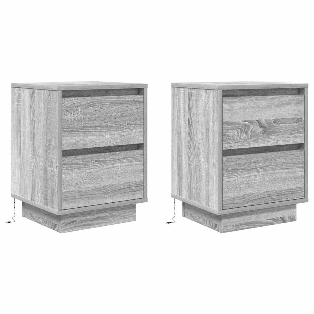 vidaXL Mesillas de noche con luces LED 2 uds 38x34x50 cm Multicolor