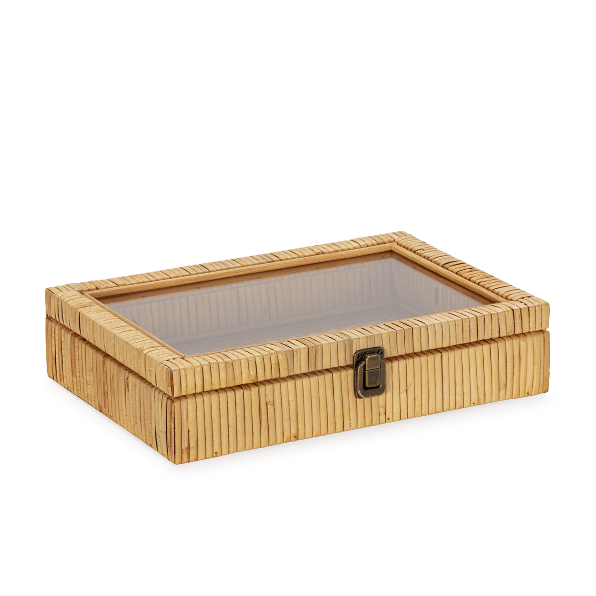 Joyero 31x22x7,5 madera ratan natural cristal, de madera de abeto, ratán, cristal madera de abeto/ratan/cristal, color natural, 31x22x7 cm Fijalo
