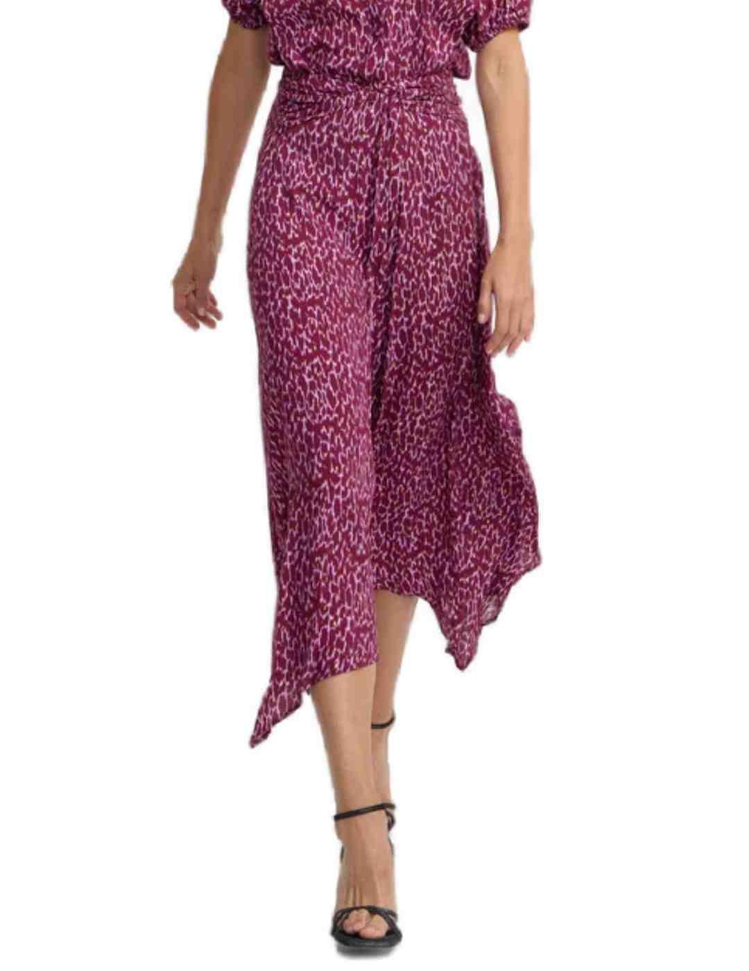 Falda Silbon midi asimetrica estampado lurex para mujer