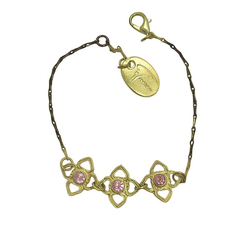 Pulsera Mismy dorado Tres flores y cristal SW color rosa