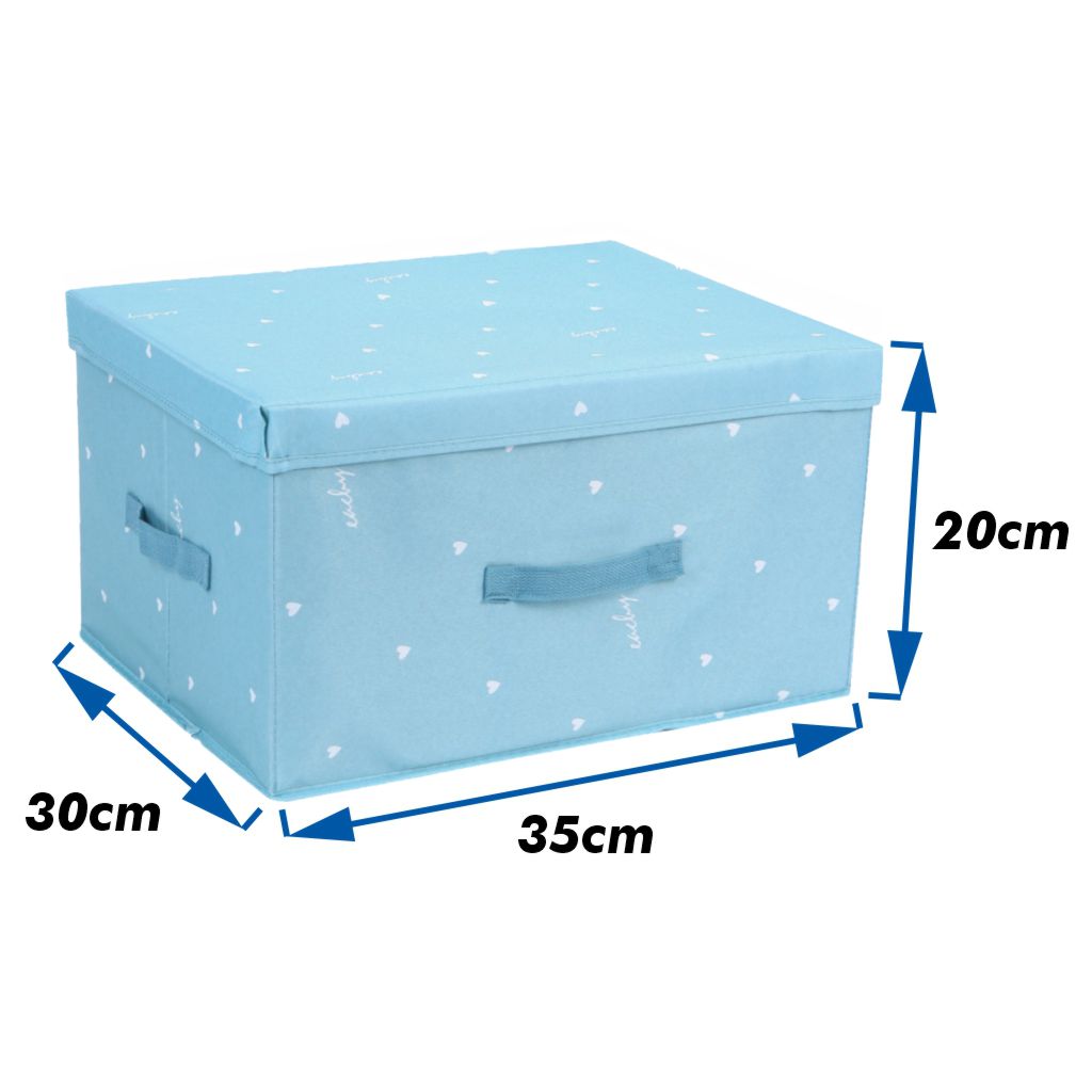 PLUSCALIDAD Caja con Tapa - Almacenaje para Ropa - Caja de Tela en Color Azul, Rígida y con Asas para Extraer Fácilmente - Se Pliega Fácilmente para Cuando es Innecesaria